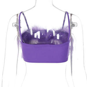 Seksi Tali Spaghetti Hangat Berbulu Leher Rendah Backless Patchwork Kurus Hot Crop Top Pesta Klub Malam Wanita Chic Kamisol <span class=keywords><strong>Lingerie</strong></span> - Product Image 6