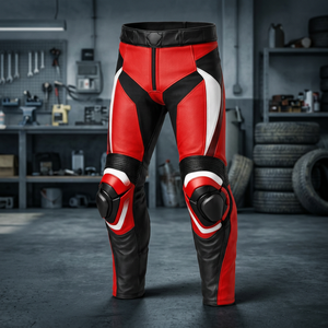 Pantalon en cuir pour moto rouge – Pantalon de moto en cuir de vachette de qualité supérieure - Product Image 3