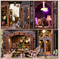 Kit de Casa de Muñecas en Miniatura 3D de Madera, Rompecabezas con Luz LED, Decoración para Estantería, Regalos de Fantasía y Misterio