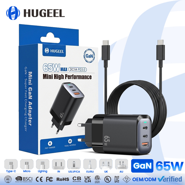 Factory Wholesale GaN 65W USB C Charger High Quality Type C Charger Fast Charging Wall Adapter for Phone Tablet Laptop Charger
