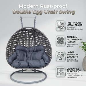 Sillón Colgante Tipo <span class=keywords><strong>Huevo</strong></span> Resistente para Dos Personas, <span class=keywords><strong>Columpio</strong></span> de Mimbre Extra Grande con Soporte, Carga Máxima 600 lb, Muebles de Patio para Negocios - Product Image 4