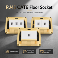 Caja de Suelo Universal de Latón Dorado con Conector RJ45 CAT6, Toma de Red Desplegable de 1/2/3 Puertos para Datos y Corriente Débil