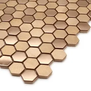 Azulejo de mosaico de acero inoxidable y aluminio Sunwings | Stock en EE. UU. | Azulejo de pared y suelo de mosaicos hexagonales de cobre