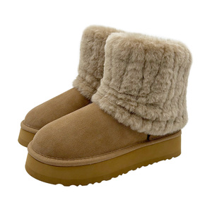 <span class=keywords><strong>Botas</strong></span> de piel con <span class=keywords><strong>plataforma</strong></span> plegable para mujer, <span class=keywords><strong>botas</strong></span> cortas clásicas de invierno cálidas con <span class=keywords><strong>plataforma</strong></span> de gamuza genuina con forro polar borroso - Product Image 1