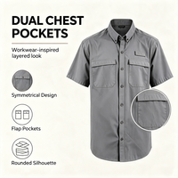 Chemise à manches courtes pour homme, style décontracté simple, en nylon et élasthanne, col classique, couleur unie, avec deux poches poitrine, tenue décontractée professionnelle