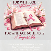 Transfert DTF de sensibilisation au cancer du sein, verset biblique chrétien, ruban rose floral, impression à chaud pour T-shirt