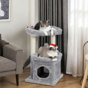 Albero per Gatti Moderno e Lussuoso in Grigio con Tiragraffi e Cuccia, Personalizzabile, in Materiale Sisal, Imballato in Cartone - Product Image 2