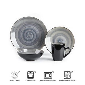 Promotion de septembre : Assiettes en céramique grises rondes de style occidental, design unique, compatibles micro-ondes, ensembles de vaisselle pour les fêtes - Product Image 5