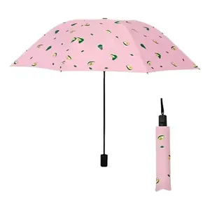 Parapluie pliant mignon à motif d'avocat rose avec 8 baleines en alliage, diamètre ouvert de 100 cm, fonctionnement manuel, tissu en nylon 190T, idéal F - Product Image 1