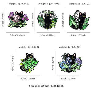 Pins en émail personnalisés, motifs fleur, chat noir, plante, en métal, esthétiques, pour chapeaux, étiquettes, cadeaux, sacs et artisanat métallique, vente en gros - Product Image 2