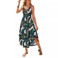 Fabrication ODM, robe longue de plage tendance pour femmes, OEM personnalisé, robe maxi décontractée de haute qualité à col en V, robe verte pour femmes, taille naturelle
