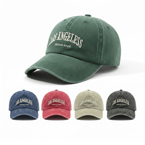 Casquette de baseball Los Angeles brodée, motif lettres vintage vertes, 100 % coton lavé, respirante et imperméable – Vente en gros à chaud - Product Image 1