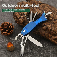 Couteau de camping multifonctionnel créatif en forme de poisson, couteau d'urgence, couteau de survie pliable, ensemble de couverts