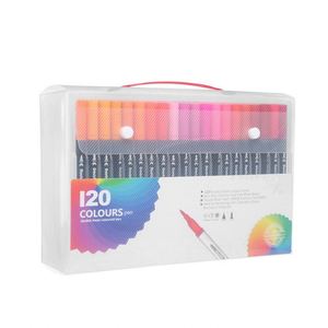 ปากกาหัวพู่กันแบบสองหัว โบนวาน 120 สี ขนาด 0.4 มม. สำหรับระบายสีน้ำ ชุดปากกามาร์คเกอร์ พลาสติก PP สำหรับงานศิลปะและการวาดภาพ ขายส่ง - Product Image 1