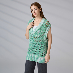 Chaleco de punto casual de algodón para mujer, sin mangas, con cuello en V, de ganchillo verde personalizado, para otoño, invierno y verano - Product Image 6