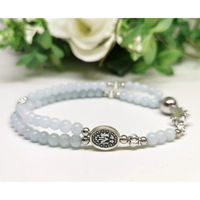 Gelang Rosario Medali Ajaib dengan Salib, Manik-manik Aquamarine Biru Muda 4mm Buatan Tangan, Perhiasan Kristen