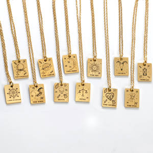 Colgante de astrología cuadrado de acero inoxidable chapado en oro de 18K para mujer, Horóscopo de 12 signos <span class=keywords><strong>del</strong></span> zodiaco, joyería, collar de tarjeta de Tarot - Product Image 4