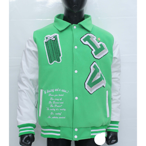 Chaqueta Universitaria de Béisbol con Bordado de Letras, Estilo Letterman, para Hombre, Chaqueta Varsity, Cuerpo de Lana Genuina, Mangas de Cuero - Product Image 6