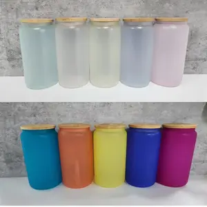 News 16oz Cold Cup Libbey Coffe Glass Jars Frosted Allochroic Sublimation Color Change Beer Tumblers With Bamboo Lid And Straw