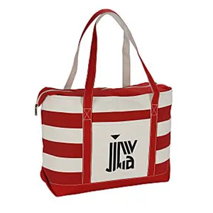 Top Quality Promotional Wholesale ECO-friendly Customised Canvas Shopping Tote Bag With Zip and Leather Handle