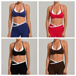 Débardeur de sport ajusté bicolore pour femme avec logo personnalisé, séchage rapide, col halter, <span class=keywords><strong>dos</strong></span> élégant, soutien-gorge de sport pour la gym et le fitness - Product Image 2