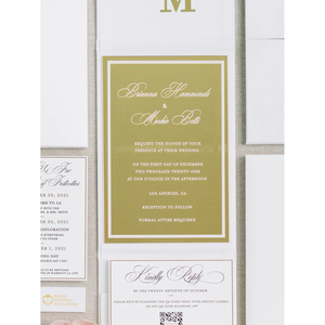 Da lộn màu trắng Folio với gương vàng Acrylic in trắng UV mực thẻ đám cưới phong cách âm nhạc phong bì với lá vàng chi tiết - Product Image 4