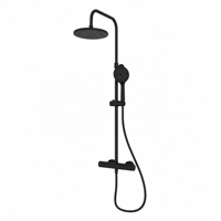 Système de douche thermostatique apparent noir mat, ensemble de douche murale ronde à effet pluie avec douchette à main 6 fonctions pour maison et hôtel