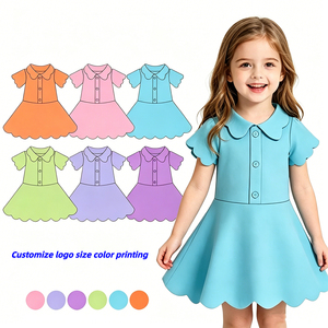 Abito Estivo per Bambine di Alta Qualità, Vestito con Colletto a Polo e Orlo Smerlato per Uso Quotidiano - Product Image 1