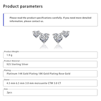 Anting-anting stud wanita 3.0 CTW Fine Jewelry berlapis emas perak sterling bersertifikat GRA, bentuk bunga, potongan hati, moissanite