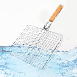 Cesta perforada para verduras de acero inoxidable con mango de madera, accesorios para parrilla, para cocina exterior, universal para barbacoa - Product Image 5