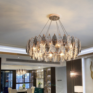 <span class=keywords><strong>Lampadario</strong></span> a Foglia di Cristallo <span class=keywords><strong>Grigio</strong></span> di Alta Qualità, Decorazione Elegante e Moderna per Soggiorno - Product Image 3