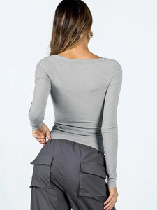 OEM Women Breathable Slim Fit Ribbed Knit Solid Color T <b>Shirt</b> Summer Casual Top Screen Printing Logo - Product Image 2