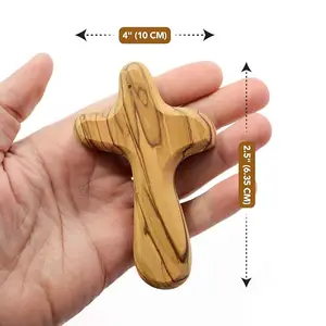 4 Hand Held Olive Wood Clinging Cross From Bethlehem In Pouch Fine Prayer Comfort Holding Wooden Cross