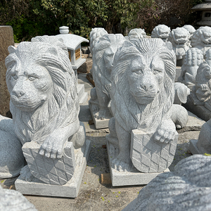 Estatuas de escultura de León de piedra de granito de alta calidad de estilo de diseño moderno al por mayor con base - Product Image 6