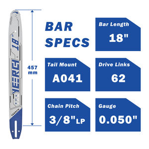 Barra guía para motosierra de 18 pulgadas, paso de 3/8 pulgadas, calibre de 0.050 pulgadas, <span class=keywords><strong>62</strong></span> eslabones de transmisión, repuesto para Husqvarna, Poulan, Craftsman - Product Image 2