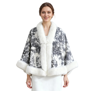 Women Comfort Faux Fur Shawl Wrap Warm Coat with Fluffy Trim Warm Cloak for Formal Occasions Party Wedding - Product Image 5