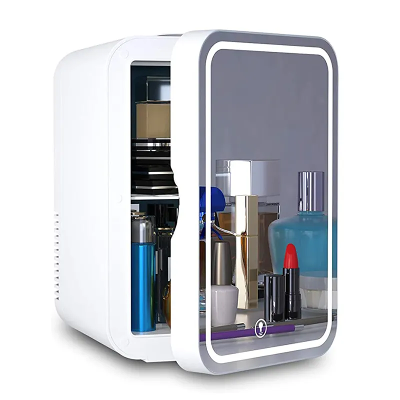 Custom Size Private Logo Mini Portable White 12l Skincare Beauty Cosmetic Refrigerator with LED Mirror From Manufacturer