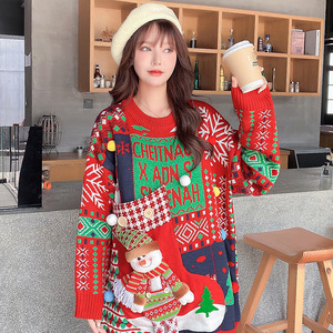 Maglione natalizio Jacquard 2022 per donna maglioni da donna taglie forti addensati <span class=keywords><strong>abito</strong></span> in <span class=keywords><strong>maglia</strong></span> da babbo natale <span class=keywords><strong>rosso</strong></span> maglieria a vento pigro - Product Image 6