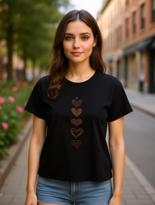 T-shirt da donna a maniche corte vestibilità ampia con stampa cuore marrone per San Valentino, girocollo in cotone estivo stile streetwear - Product Image 2