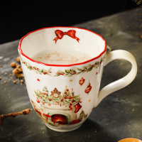 Mug à café en porcelaine émaillée couleur unie de Noël, bord doré en relief, compatible lave-vaisselle et micro-ondes, design personnalisable pour