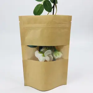 Saco de papel Kraft Stand Up com zíper de janela transparente para alimentos farinha porca arroz chá especiarias fabricante personalizável atacado