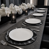 Assiette de présentation en PP effet marbre noir de 13 pouces, légère et incassable, pour mariages, banquets et événements festifs