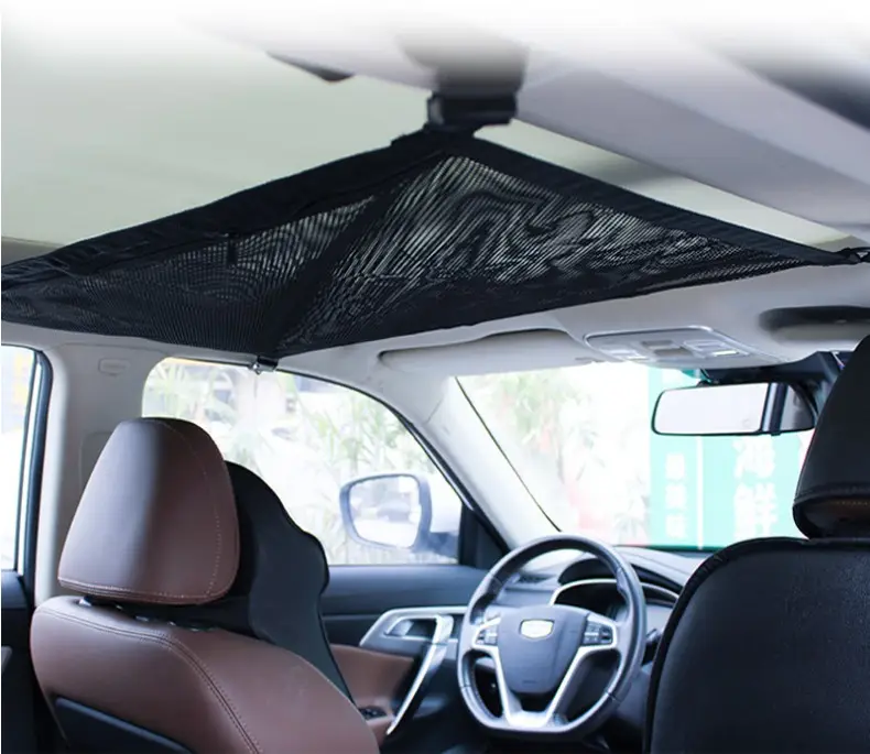 SUV adjustable double-decker car organizers ceiling mesh storage bag roof interior cargo net pocket