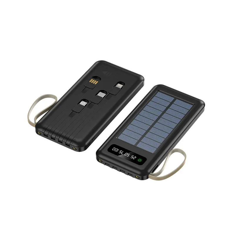 Cargador de batería solar de alta calidad de 20000Mah, logotipo OEM, Cable portátil de 10000mAh, Banco de energía solar para teléfono con cordón para exteriores