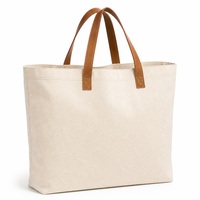 Bolsa de Mano de Lona de Algodón con Asa de Aspecto de Cuero, Bolsa de Compras Ancha Natural para Regalos Premium, Empaque de Boutique y OEM
