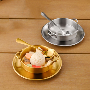 Juego de platos y cuencos estilo coreano con asa y cuchara, color oro/plata, vajilla multiusos, cuenco <span class=keywords><strong>doble</strong></span> para arena, hielo, azúcar y agua. - Product Image 5