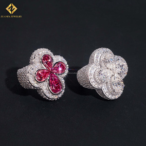 Nuevo Diseño de Moda, Anillo de Hombre con Cruz, Estilo Hip Hop, de Lujo, con Incrustaciones de 4 Piedras de Moissanita VVS Rosa en Forma de Pera, Plata de Ley S925 - Product Image 1
