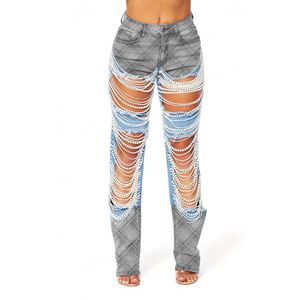 Nueva Moda Pantalones Rectos de Mujer con Cadena de Cuentas y Aberturas Grandes - Product Image 6