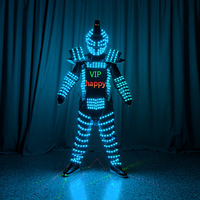 Costume LED programmable de robot-mecha pour performance scénique en boîte de nuit, avec affichage sur la poitrine et gants laser