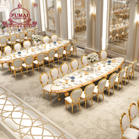 2025 nouveau magnifique ensemble de table de dîner ovale de grande taille avec plateau en mdf blanc argent or étoile hôtel table de salle de banquet